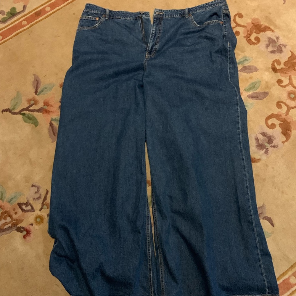 High-Rise Wide-Leg Denim Jeans in Dark Blue